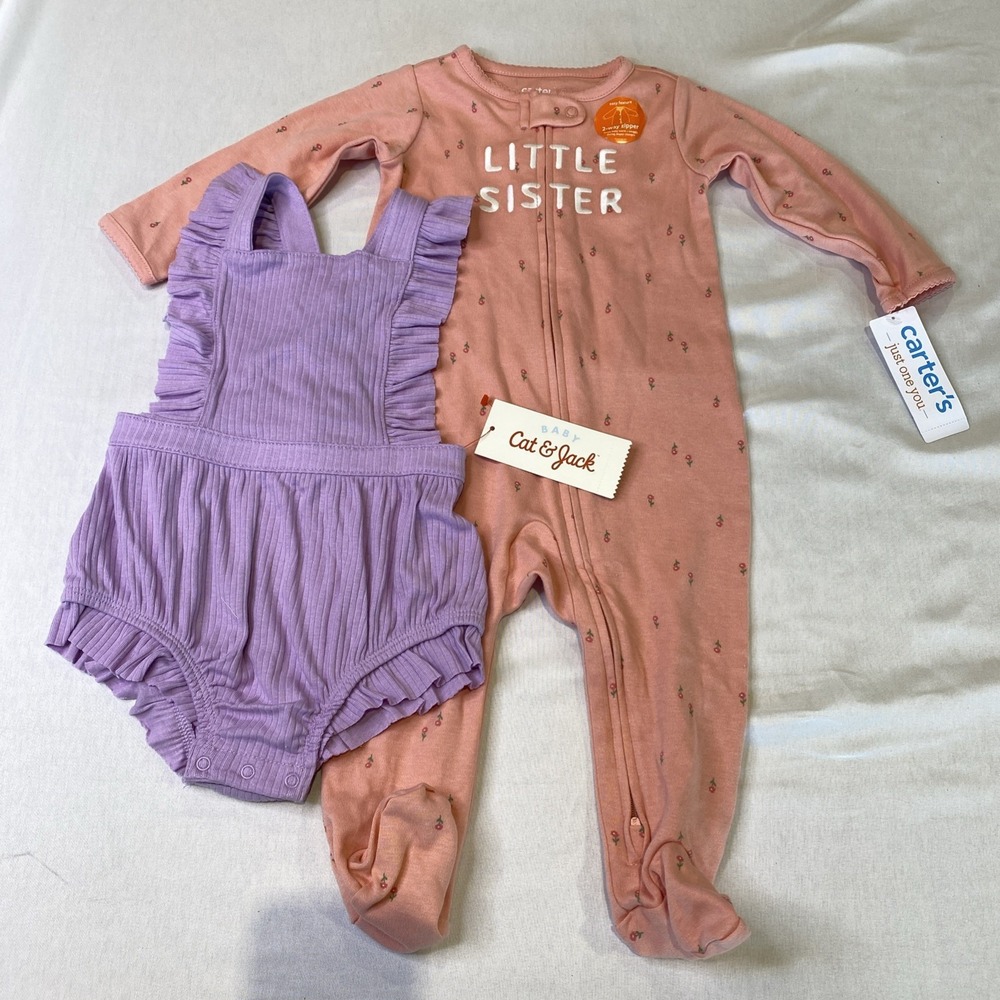 Bundle Of Two‎ Baby Outfits. Carters 9M  One Piece With Cat & Jack 6-9M Romper.